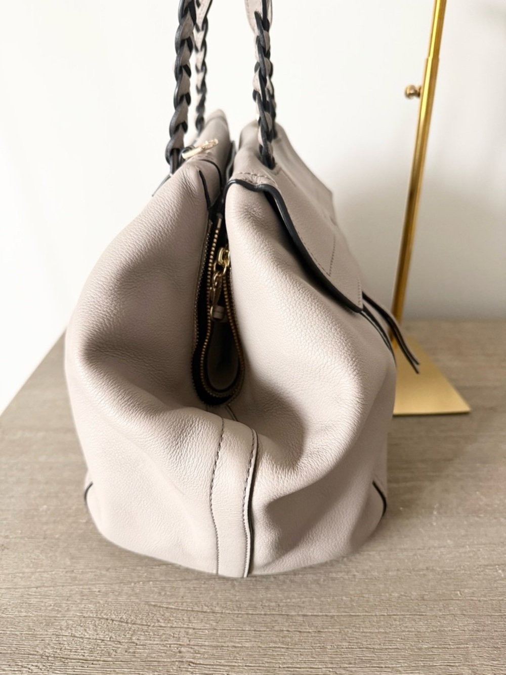 Tory Burch Half-Moon Leather Satchel in Light Taupe GUC - Picture 5 of 8